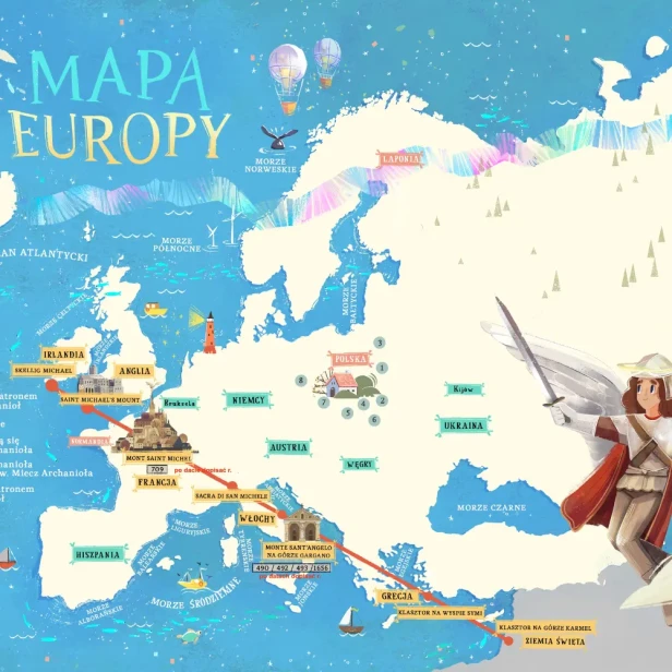mapa Europy ze św. Michałem Archaniołem.webp